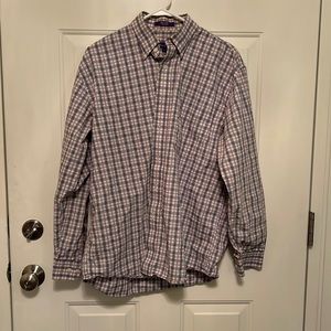 Alan Flusser Button Down, White, Blue, Red, Large